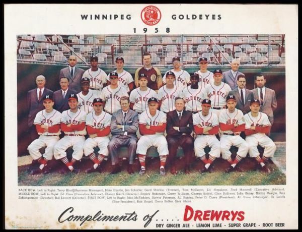 1958 Drewrys Beverages Winnipeg Goldeyes Team Photo